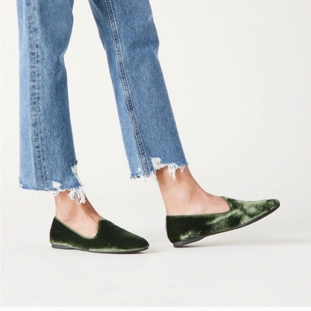 Birdies The Heron Loafers Green Crushed Velvet Flats Sz 7
